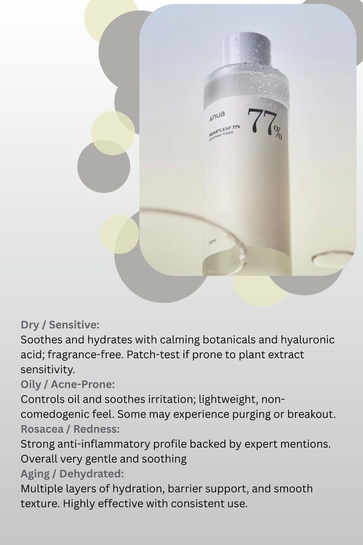 Anua Heartleaf 77% Soothing Toner Calming & Hydrating Redness Relief 250ML